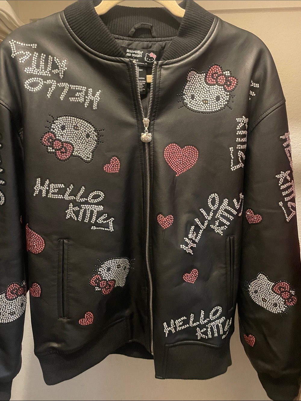 Hello Kitty Black Embellished Rhinestone Varsity Jacket